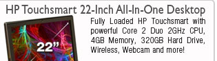 HP Pavilion IQ504 Touchsmart Refurbished Intel All-in-One PC - Intel Core 2 Duo T5750 2GHz, 4GB DDR2, 320GB SATA, DVDRW, Gigabit LAN, 22" Touchscreen LCD, Vista Home Premium 64-Bit SP1, All-in-One